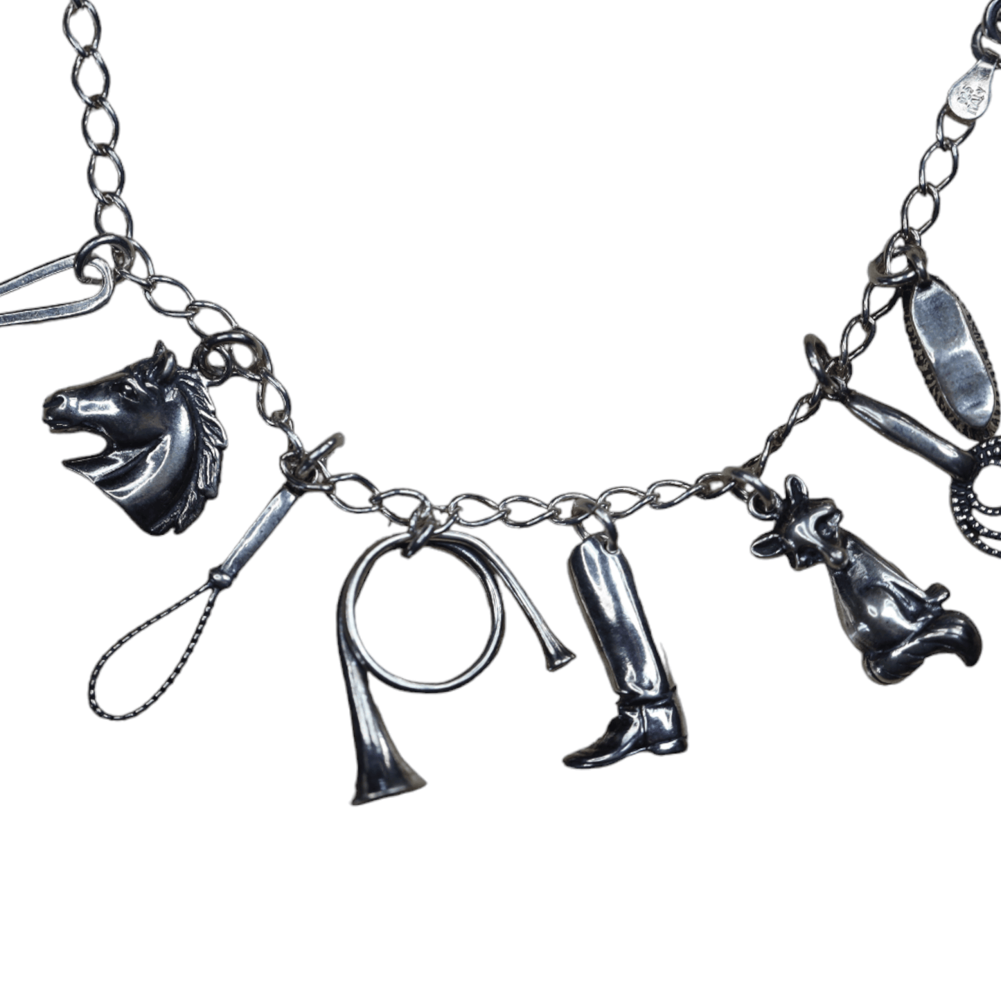 Fox Hunting Horse Charm Bracelet in Sterling Silver