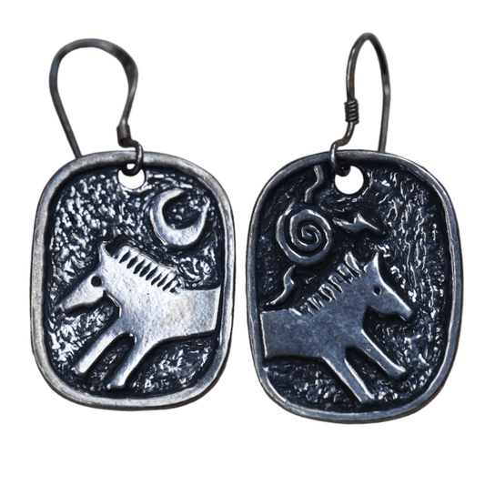 Moon & Sun Horse Earrings in Sterling Silver