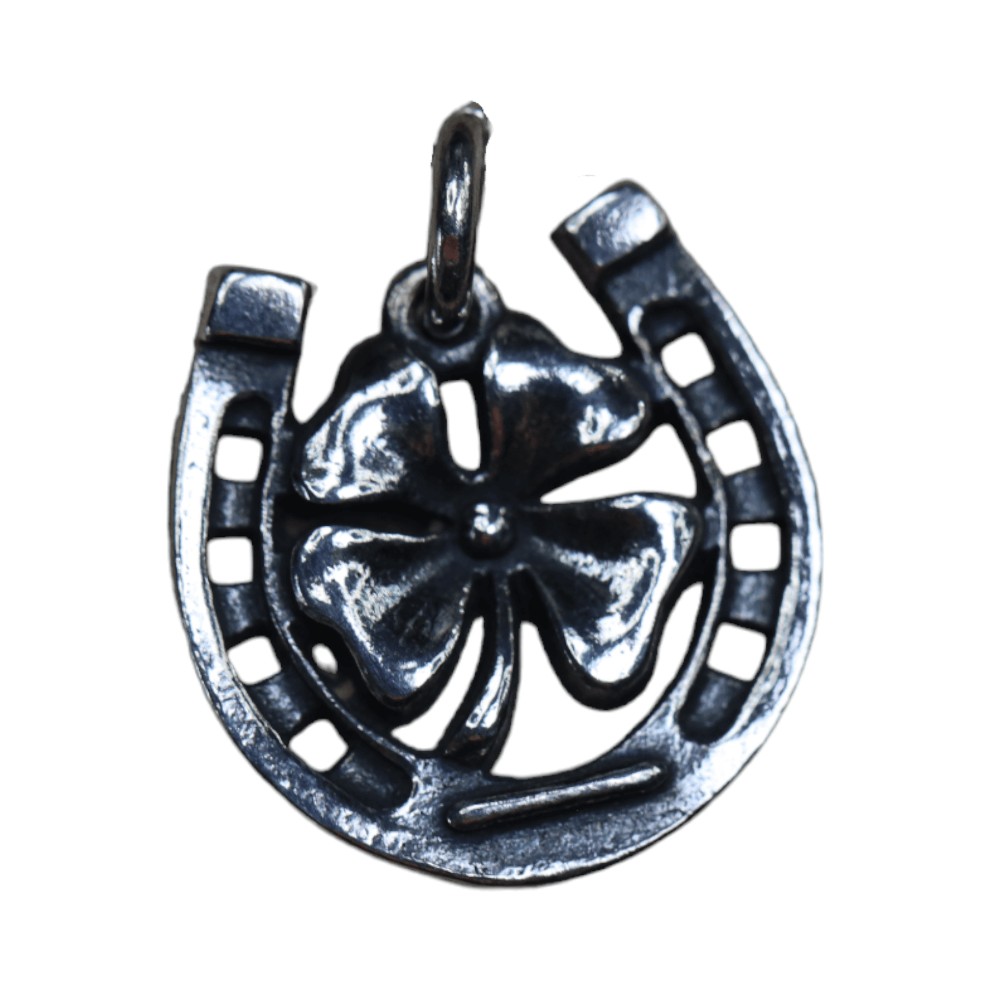 Double Luck Shamrock Horseshoe Charm in Sterling Silver