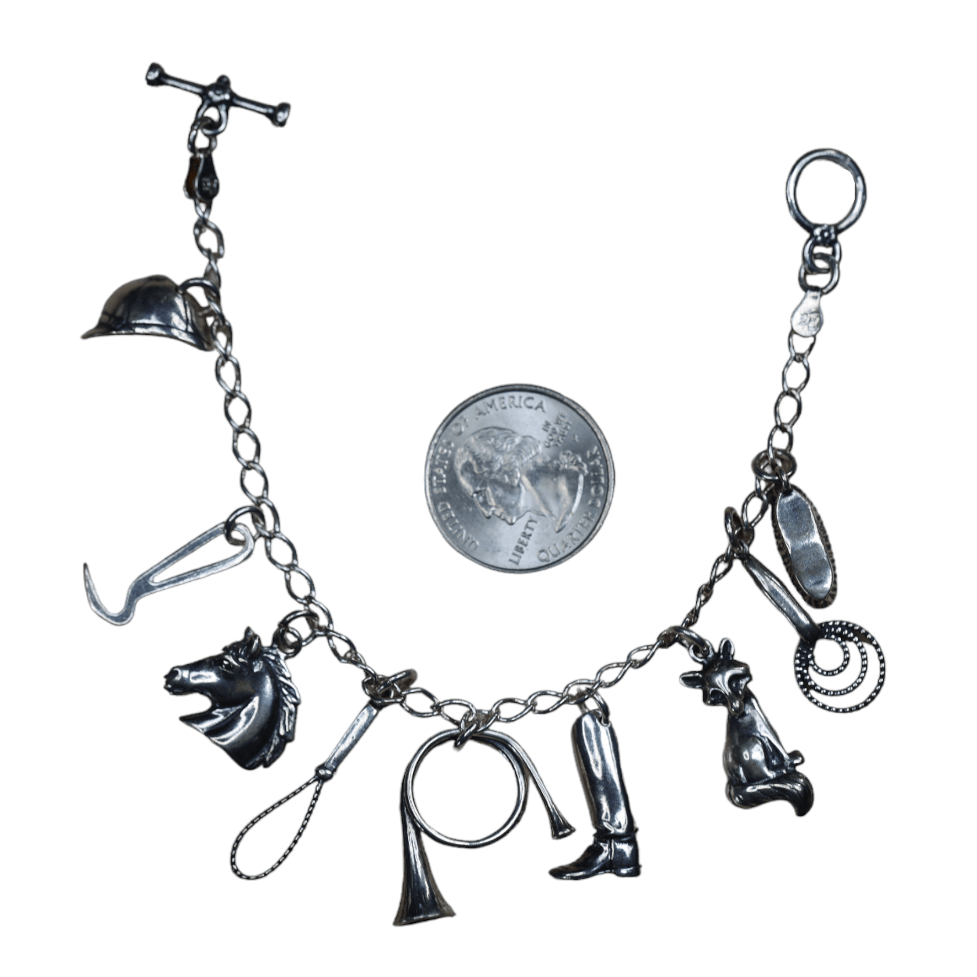 Fox Hunting Horse Charm Bracelet in Sterling Silver