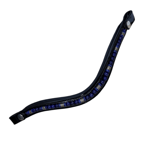 Custom Blue & Silver Beaded Browband in Patent Black