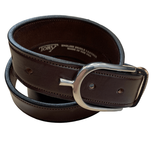 Tory Leather 1 1/4" Leather Spur Buckle Belt in Black - 36