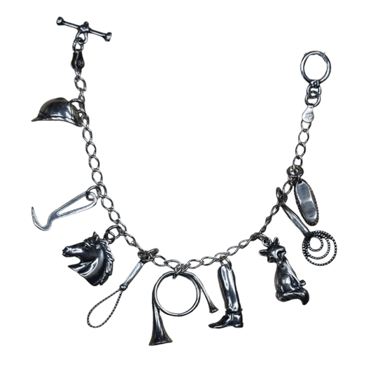 Fox Hunting Horse Charm Bracelet in Sterling Silver