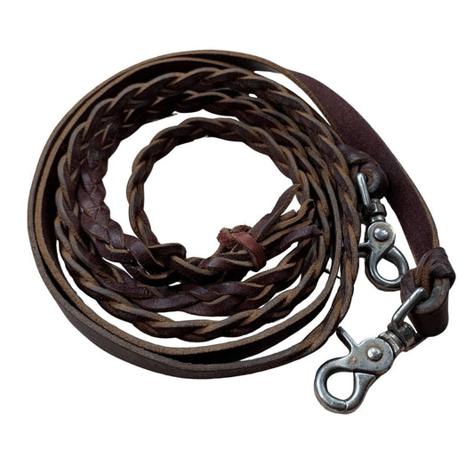 Braided Leather Reining / Roping Reins in Brown - 52"